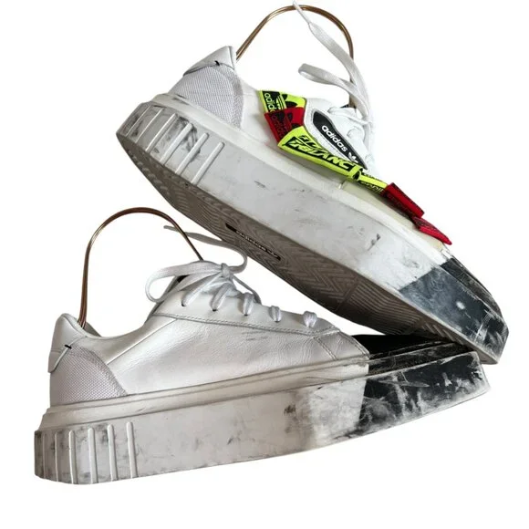 adidas Olivia LeBlanc Sleek sneakers white black coated canvas size 9.5 platform - Picture 7 of 15